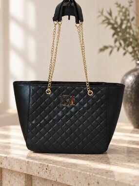 Badgley Mischka BMH-108 Black Quilted Chain Strap Bag One Size NWT